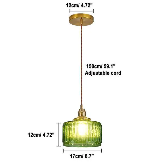 Alt view image 2 of 7 - Pendant Light, Green Striped Glass Shade, Modern Ceiling Light for Dining Living Room Kitchen Bedroom, 3 Pack