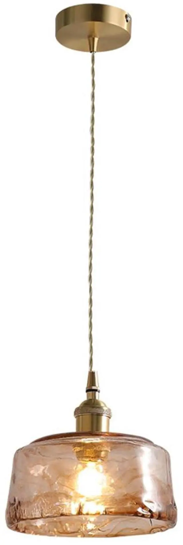 Main image of Small Amber Pendant Light Fixtures One-Light Round Dome Shade | Mid Century Vintage Ceiling Hanging Light Brushed Gold Brass Finish E26 Base for Living Room Bedroom Dining Room Hallway