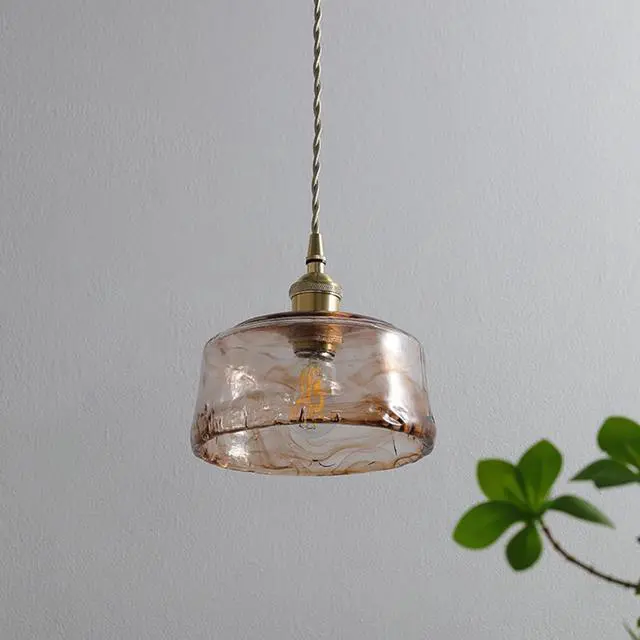 Alt view image 7 of 7 - Small Amber Pendant Light Fixtures One-Light Round Dome Shade | Mid Century Vintage Ceiling Hanging Light Brushed Gold Brass Finish E26 Base for Living Room Bedroom Dining Room Hallway