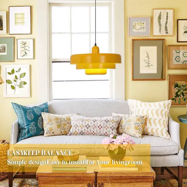 Alt view image 5 of 7 - Mid Century Modern Plug in Ceiling Pendant Light Vintage Plug in Hanging Light with 3-Layer Yellow Metal Shade Plug in Cord Nordic Pendant Lighting Fixture for Bedroom Living Room