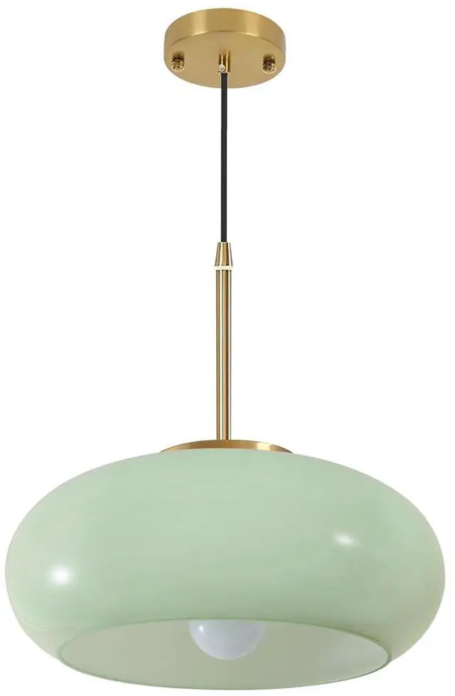 Main image of Milk Green Pendant Light Mid Century Modern Ceiling Hanging Lamp Gold Brass Glass Light Fixtures with Dome Green Glassshade Glass Hanging Pendant Lamp for Dining Room Kitchen