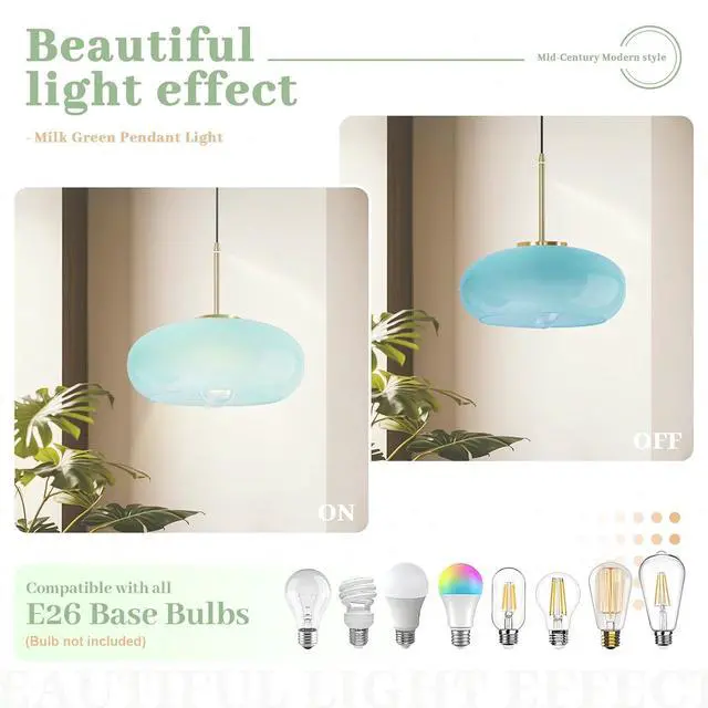 Alt view image 3 of 7 - Light Blue Glass Pendant Light Fixture Milk Glass Hanging Lights Kitchen Island Modern 1 Light Mid Century Ceiling Pendant Light Fixtures 11" Globe Shade Farmhouse Gold Hanging Lighting