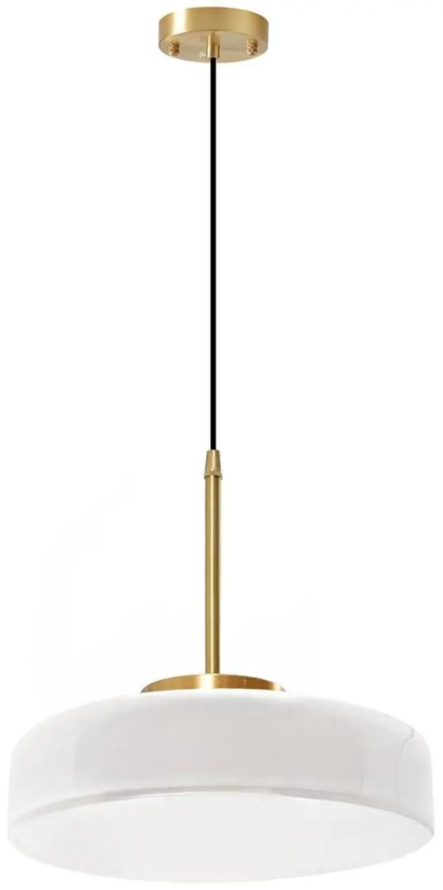 Main image of Mid Century Modern Pendant Lighting Fixture White Glass Pendant Light Brushed Gold Hanging Lights Antique Farmhouse Single Light Dome Round Shade Vintage Hanging Lamp Kitchen Island