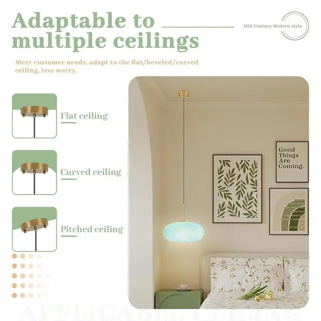 Alt view image 7 of 7 - Light Blue Glass Pendant Light Fixture Milk Glass Hanging Lights Kitchen Island Modern 1 Light Mid Century Ceiling Pendant Light Fixtures 11" Globe Shade Farmhouse Gold Hanging Lighting