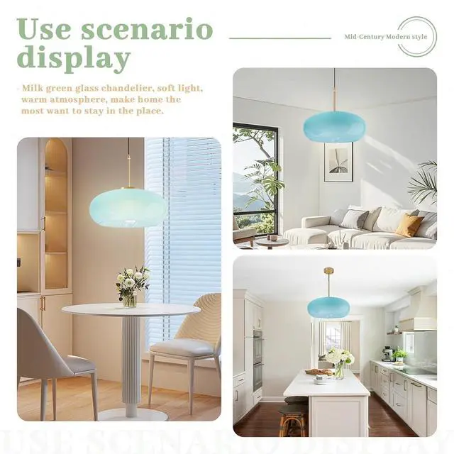 Alt view image 4 of 7 - Light Blue Glass Pendant Light Fixture Milk Glass Hanging Lights Kitchen Island Modern 1 Light Mid Century Ceiling Pendant Light Fixtures 11" Globe Shade Farmhouse Gold Hanging Lighting