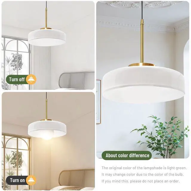 Alt view image 3 of 7 - Mid Century Modern Pendant Lighting Fixture White Glass Pendant Light Brushed Gold Hanging Lights Antique Farmhouse Single Light Dome Round Shade Vintage Hanging Lamp Kitchen Island