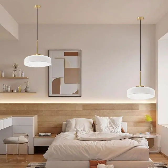 Alt view image 5 of 7 - Mid Century Modern Pendant Lighting Fixture White Glass Pendant Light Brushed Gold Hanging Lights Antique Farmhouse Single Light Dome Round Shade Vintage Hanging Lamp Kitchen Island