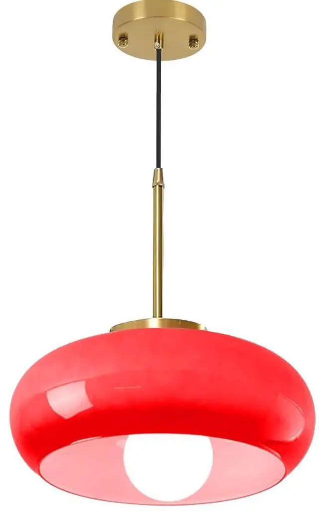 Main image of Modern Pendant Lights Kitchen Island Red Glass Dome Shade, Mid Century Farmhouse Pendant Lighting with Gold Socket, Dining Room Large Glass Globe Hanging Light Vintage Lights Fixtures