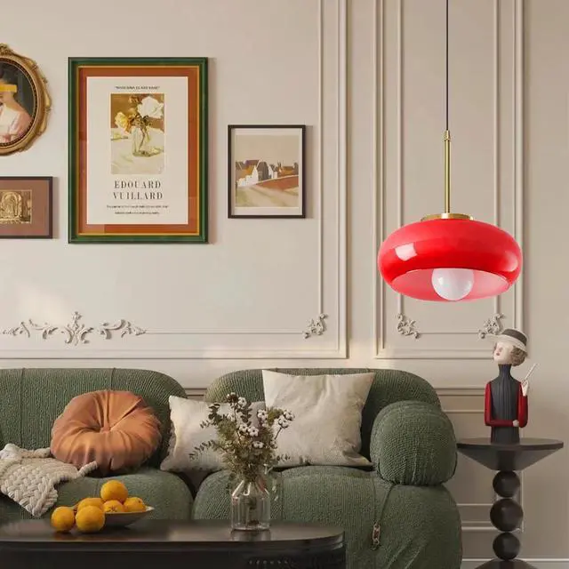 Alt view image 6 of 7 - Modern Pendant Lights Kitchen Island Red Glass Dome Shade, Mid Century Farmhouse Pendant Lighting with Gold Socket, Dining Room Large Glass Globe Hanging Light Vintage Lights Fixtures