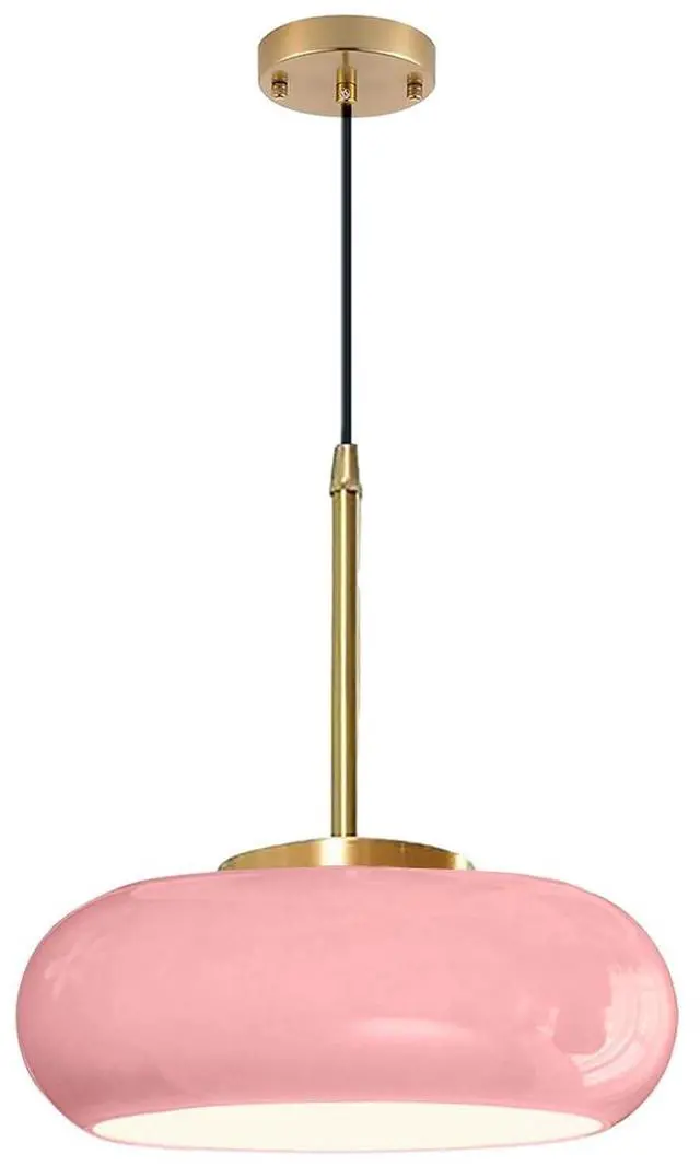 Main image of Pink Pendant Light Mid Century Modern Hanging Lamp Gold Brass 1-Light Fixtures with Dome Pink Glass Shade Glass Hanging Pendant Light for Dining Room Bedroom Kitchen Island