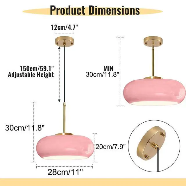 Alt view image 2 of 7 - Pink Pendant Light Mid Century Modern Hanging Lamp Gold Brass 1-Light Fixtures with Dome Pink Glass Shade Glass Hanging Pendant Light for Dining Room Bedroom Kitchen Island