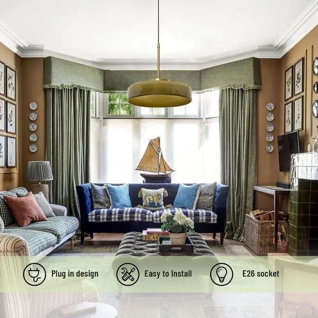Alt view image 4 of 7 - Large Glass Hanging Light Fixture Mid Century Green Pendant Lights Dome Round Shade Brushed Gold Ceiling Hanging Light Modern Pendant Lights for Farmhouse Dining Room Kitchen Island