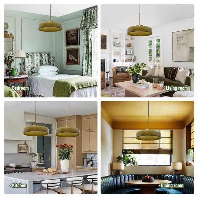 Alt view image 7 of 7 - Large Glass Hanging Light Fixture Mid Century Green Pendant Lights Dome Round Shade Brushed Gold Ceiling Hanging Light Modern Pendant Lights for Farmhouse Dining Room Kitchen Island