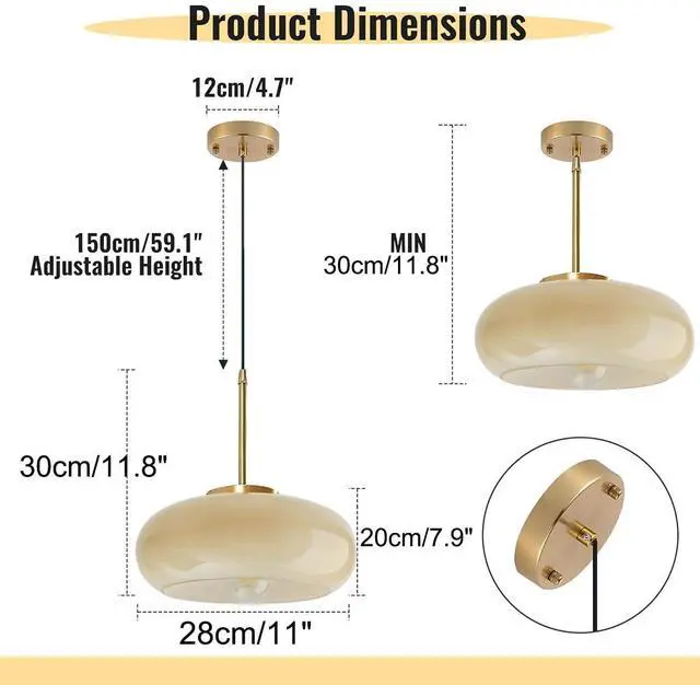 Alt view image 2 of 7 - mid Century Ceiling Pendant Light Glass Pendant Lighting Gold with Milk Yellow Glass Shade Modern Pendant Lamp Vintage Pendant Light Fixtures for Dining Room Bedroom Kitchen Island