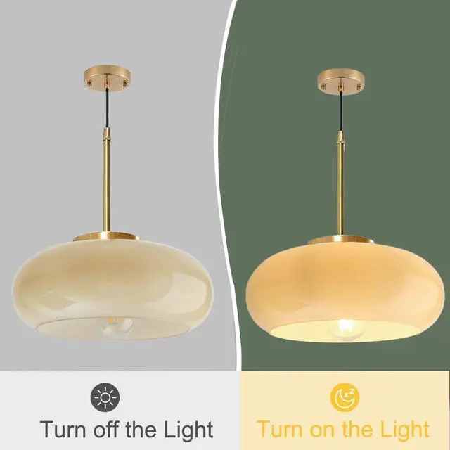 Alt view image 3 of 7 - mid Century Ceiling Pendant Light Glass Pendant Lighting Gold with Milk Yellow Glass Shade Modern Pendant Lamp Vintage Pendant Light Fixtures for Dining Room Bedroom Kitchen Island