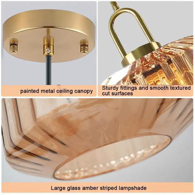 Alt view image 3 of 7 - Gold Pendant Light Amber Glass Pendant Lights Modern Large Globe Ceiling Lights Mid Century Single Hanging Light Kitchen Island Ceiling Hanging Lamp Dining Room Lighting Fixtures