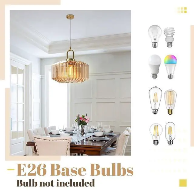 Alt view image 6 of 7 - Gold Pendant Light Amber Glass Pendant Lights Modern Large Globe Ceiling Lights Mid Century Single Hanging Light Kitchen Island Ceiling Hanging Lamp Dining Room Lighting Fixtures