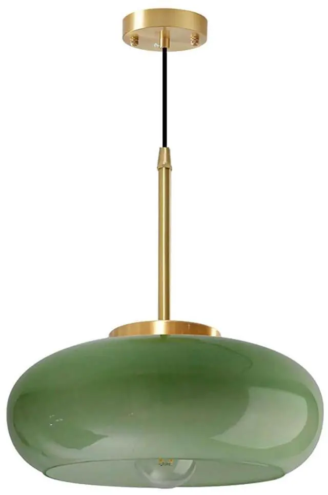 Main image of Milk Glass Pendant Light Antique Gold Hanging Lights Milk Dark Green Shade Vintage Modern Pendant Light Fixtures Adjustable Height Drop Mid-Century Semi Flush Mount Pendant Lighting