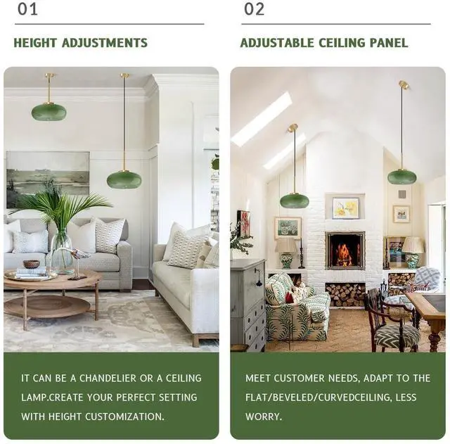Alt view image 6 of 7 - Milk Glass Pendant Light Antique Gold Hanging Lights Milk Dark Green Shade Vintage Modern Pendant Light Fixtures Adjustable Height Drop Mid-Century Semi Flush Mount Pendant Lighting