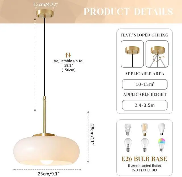 Alt view image 2 of 7 - Mid Century Modern Pendant Light White Gold Pendant Light fixtures,Vintage Glass Hanging Light with 11 Glass Globe Shade, Milk White Pendant Lighting for Dining Room Kitchen Island