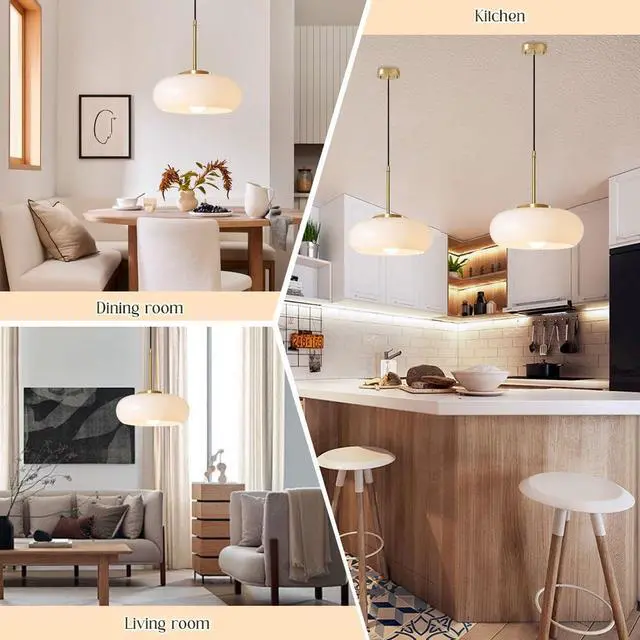 Alt view image 5 of 7 - Mid Century Modern Pendant Light White Gold Pendant Light fixtures,Vintage Glass Hanging Light with 11 Glass Globe Shade, Milk White Pendant Lighting for Dining Room Kitchen Island