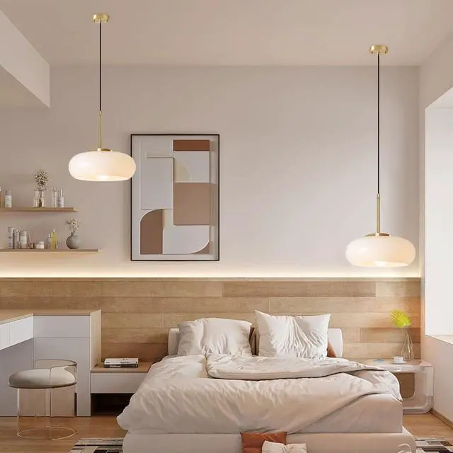Alt view image 6 of 7 - Mid Century Modern Pendant Light White Gold Pendant Light fixtures,Vintage Glass Hanging Light with 11 Glass Globe Shade, Milk White Pendant Lighting for Dining Room Kitchen Island