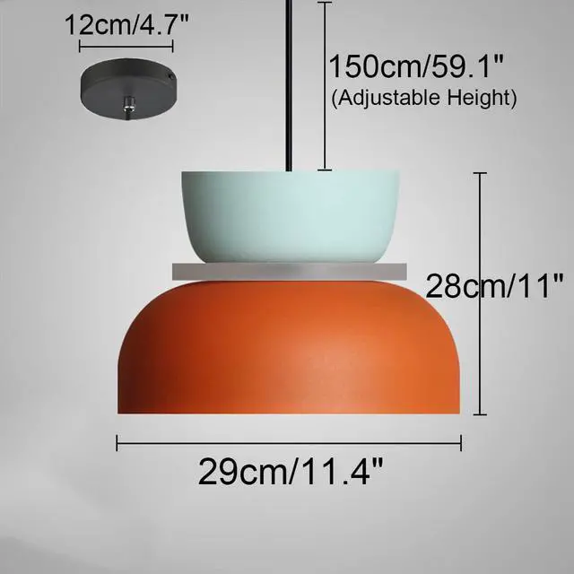 Alt view image 2 of 7 - Mid Century Pendant Light Fixture with Orange Light Blue Aluminum Shade, Modern Hanging Light Fixture with Pink Navy Blue Aluminum Shade