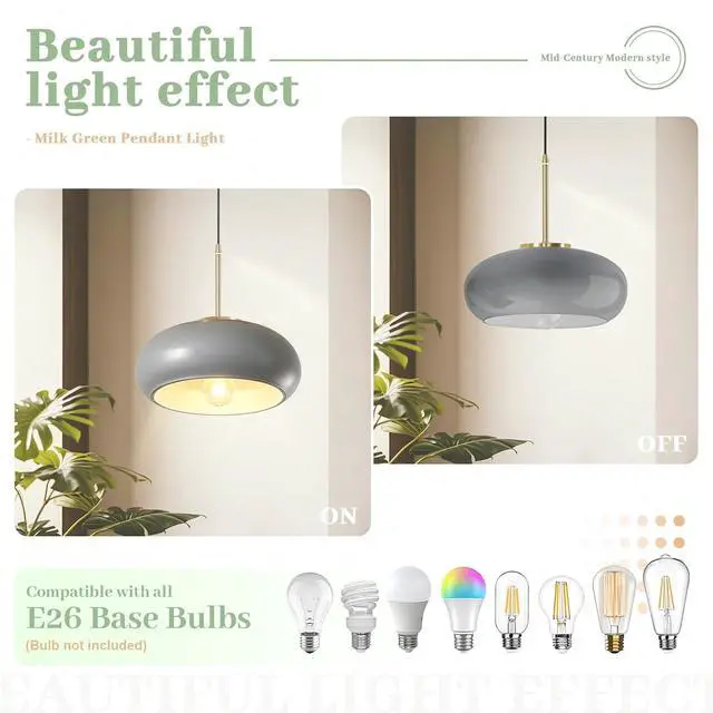 Alt view image 5 of 7 - Gray Glass Pendant Light Mid Century 11" Glass Hanging Light Kitchen Island Round Dome Chandelier Adjustable Ceiling Pendant Lights Gold Brass Finished for Dining Bedroom Entryway