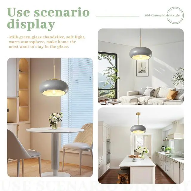 Alt view image 6 of 7 - Gray Glass Pendant Light Mid Century 11" Glass Hanging Light Kitchen Island Round Dome Chandelier Adjustable Ceiling Pendant Lights Gold Brass Finished for Dining Bedroom Entryway