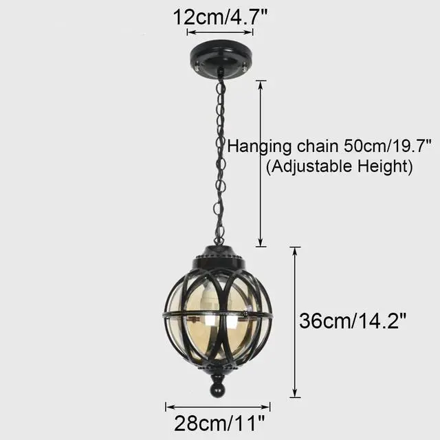Alt view image 2 of 7 - Outdoor Pendant Light Fixture for Porch Black Vintage Exterior Hanging Lantern Lamp with Glass Shade Adjustable Chain,European Aluminum Outdoor Ceiling Light for Farmhouse Patio Doorway (L)