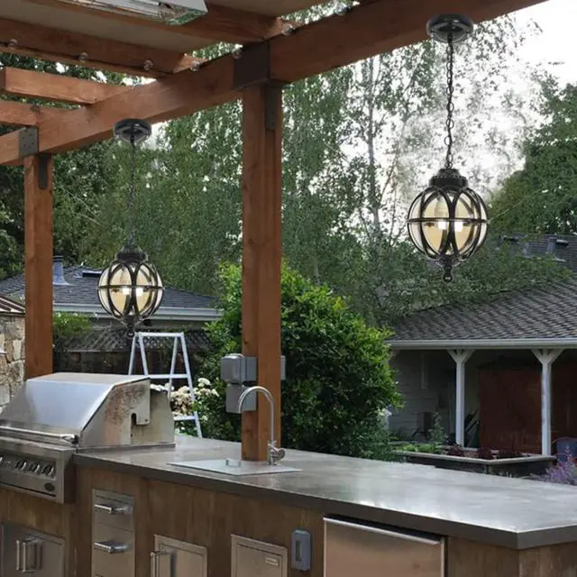 Alt view image 4 of 7 - Outdoor Pendant Light Fixture for Porch Black Vintage Exterior Hanging Lantern Lamp with Glass Shade Adjustable Chain,European Aluminum Outdoor Ceiling Light for Farmhouse Patio Doorway (L)