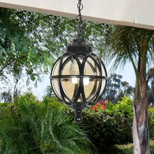 Alt view image 3 of 7 - Outdoor Pendant Light Fixture for Porch Black Vintage Exterior Hanging Lantern Lamp with Glass Shade Adjustable Chain,European Aluminum Outdoor Ceiling Light for Farmhouse Patio Doorway (L)