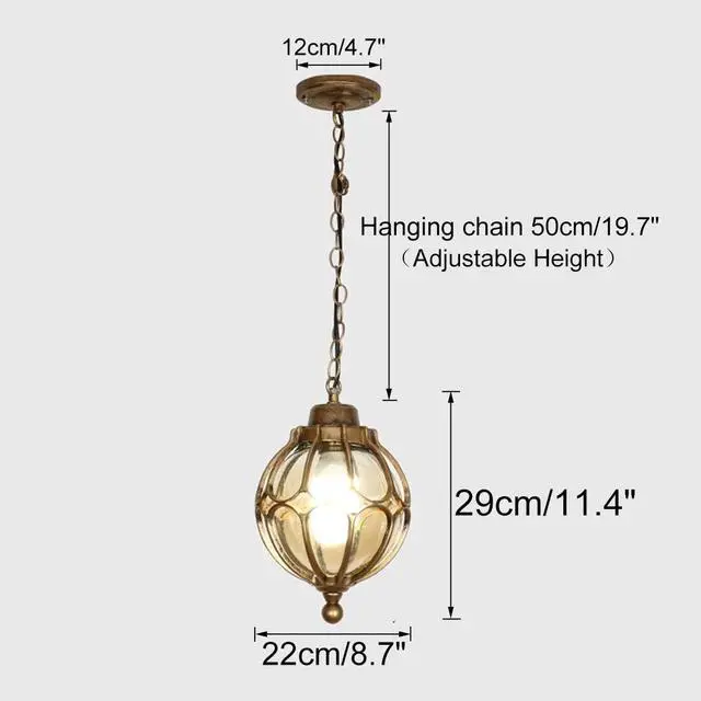 Alt view image 2 of 7 - Outdoor Pendant Light Fixture Bronze Vintage Exterior Hanging Lantern Lamp with Glass Shade Adjustable Chain European Aluminum Outdoor Ceiling Light for Porch Patio Doorway