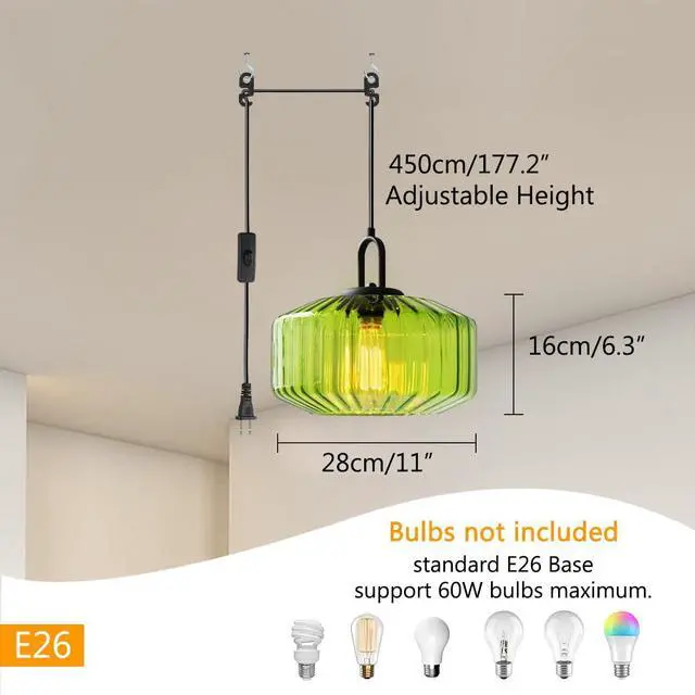 Alt view image 2 of 7 - Glass Glass Hanging Lamp Modern Plug in Pendant Light Fixtures | Mid Century Pendant Lamp with Dome Glass Shade 14.7 ft Cord Plug in Chandelier Hanging Lighting E26 Base for Kitchen island