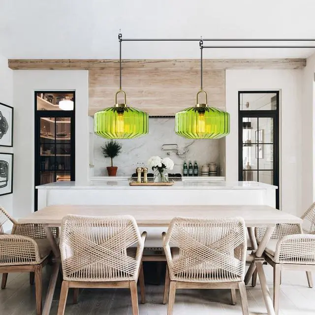 Alt view image 4 of 7 - Living Room Plug in Ceiling Light with Cord Green Glass Hanging Lamp Modern Farmhouse Plug in Pendant Lights Mid Century Pendant Lamp Plug in Cord Gold Finish Swag Light Fixtures