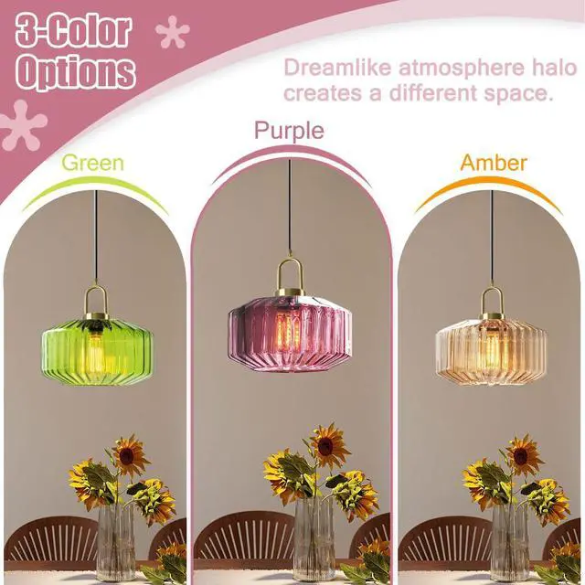 Alt view image 7 of 7 - Living Room Plug in Ceiling Light with Cord Green Glass Hanging Lamp Modern Farmhouse Plug in Pendant Lights Mid Century Pendant Lamp Plug in Cord Gold Finish Swag Light Fixtures