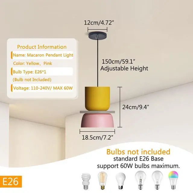 Alt view image 2 of 7 - Mid Century Chandelier Pendant Light Macaron Colorful Hanging Light with Aluminum Barn Shade Nordic Modern Ceiling Pendant Lights Fixtures for Dining Room Kitchen Island Farmhouse