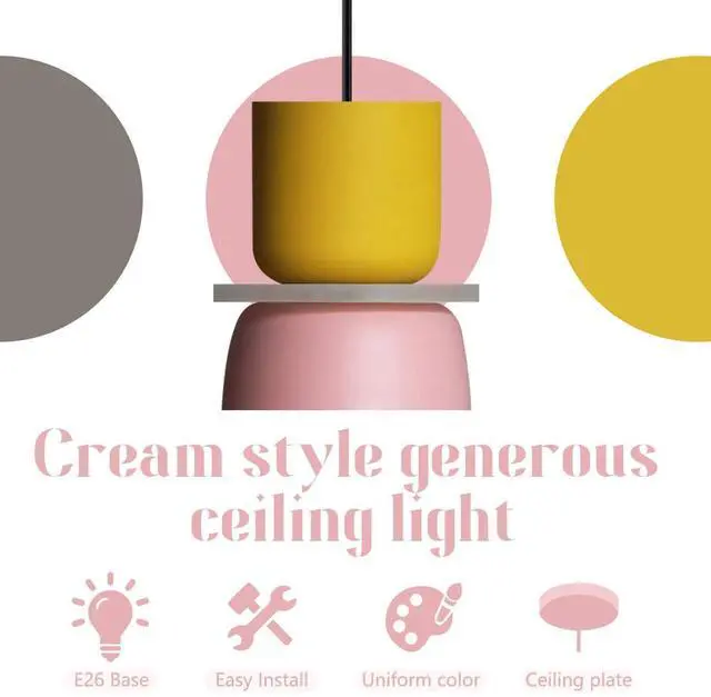 Alt view image 4 of 7 - Mid Century Chandelier Pendant Light Macaron Colorful Hanging Light with Aluminum Barn Shade Nordic Modern Ceiling Pendant Lights Fixtures for Dining Room Kitchen Island Farmhouse