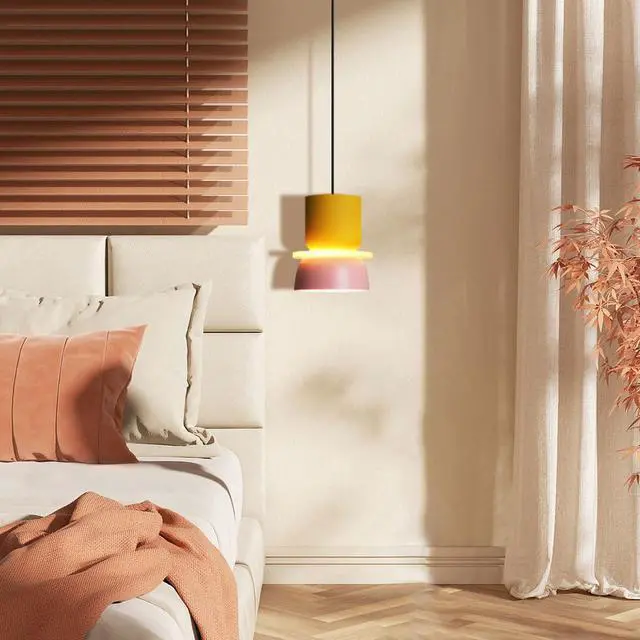 Alt view image 6 of 7 - Mid Century Chandelier Pendant Light Macaron Colorful Hanging Light with Aluminum Barn Shade Nordic Modern Ceiling Pendant Lights Fixtures for Dining Room Kitchen Island Farmhouse