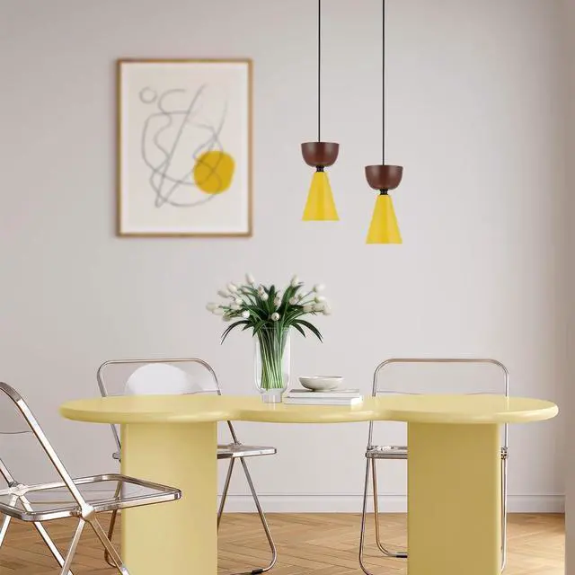 Alt view image 4 of 7 - Colorful Chandelier Pendant Light Nordic Pendant Lights with Macaron Color Barn Shade Mid Century Modern Ceiling Lights Colorful Hanging Pendant Lighting for Dining Room Kitchen Island