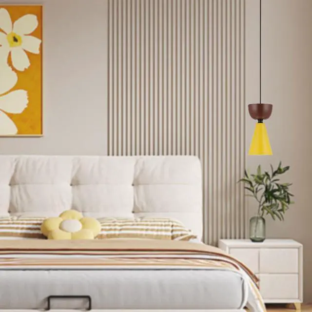 Alt view image 6 of 7 - Colorful Chandelier Pendant Light Nordic Pendant Lights with Macaron Color Barn Shade Mid Century Modern Ceiling Lights Colorful Hanging Pendant Lighting for Dining Room Kitchen Island
