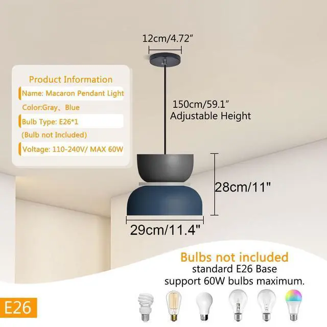 Alt view image 2 of 7 - Nordic Modern Macaron Pendant Light Colorful Chandelier Pendant Lamp with Black Blue Barn Shade Mid Century Pendant Lighting Deco for Dining Room Farmhouse Kitchen Island