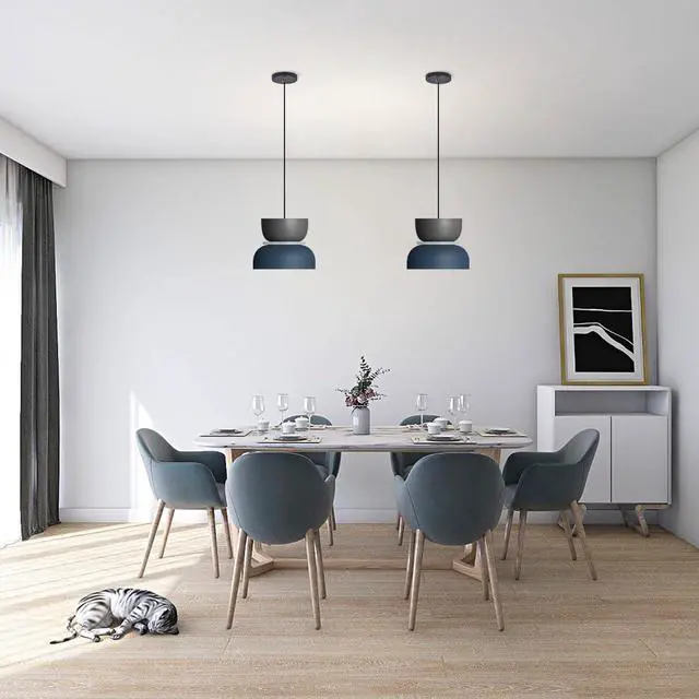 Alt view image 6 of 7 - Nordic Modern Macaron Pendant Light Colorful Chandelier Pendant Lamp with Black Blue Barn Shade Mid Century Pendant Lighting Deco for Dining Room Farmhouse Kitchen Island