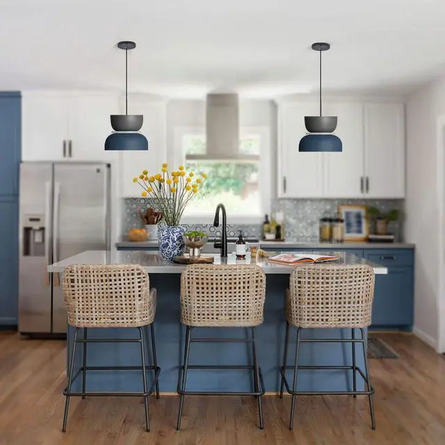 Alt view image 7 of 7 - Nordic Modern Macaron Pendant Light Colorful Chandelier Pendant Lamp with Black Blue Barn Shade Mid Century Pendant Lighting Deco for Dining Room Farmhouse Kitchen Island