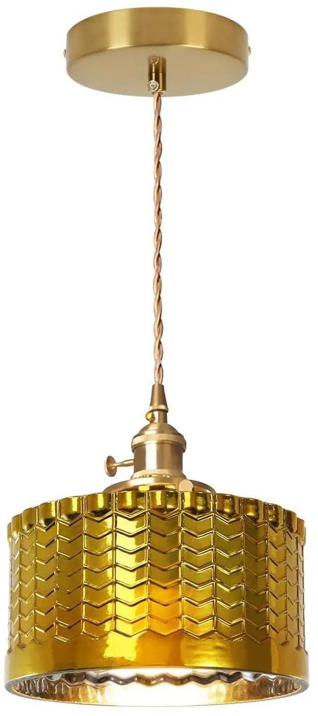 Main image of Gold Glass Pendant Light Industrial Pendant Light Fixtures Painted Golden Striped Glass Lampshade Vintage Pendant Lighting Gold Light fixtures for Farmhouse Kitchen Sink Dining Room (1-Light)