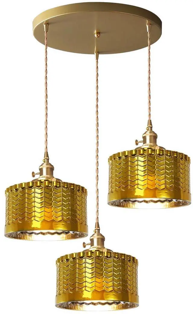 Main image of Gold Chandelier Pendant Light, Industrial Pendant Light Fixtures with Painted Golden Striped Glass Lampshade Vintage Ceiling Chandelier Gold Light fixtures for Farmhouse Kitchen Sink