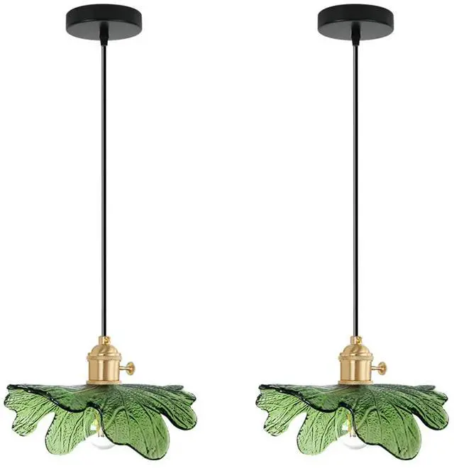 Main image of Small Green Glass Pendant Light fixtures,Vintage Modern Pendant Light with 5.9 Flower Glass Shade, Mid Century Gold Adjustable Cord Hanging Light for Dining Room Kitchen Island (Green)