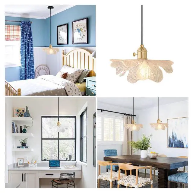 Alt view image 7 of 7 - 2-Lights Farmhouse Glass Pendant Light, Kitchen Island Small Hanging Lights with Clear Flower Shade Vintage Modern Ceiling Pendant Lights Adjustable Height Gold Hanging Light Fixture
