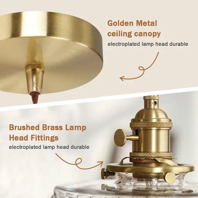 Alt view image 3 of 7 - Mid Century Modern Pendant Light Kitchen Island Pendant Light Fixture Gold Brass Pendant Lights Classic Clear Glass 1-Lamp Vintage Design Glass Farmhouse Dining Room Lights Fixtures
