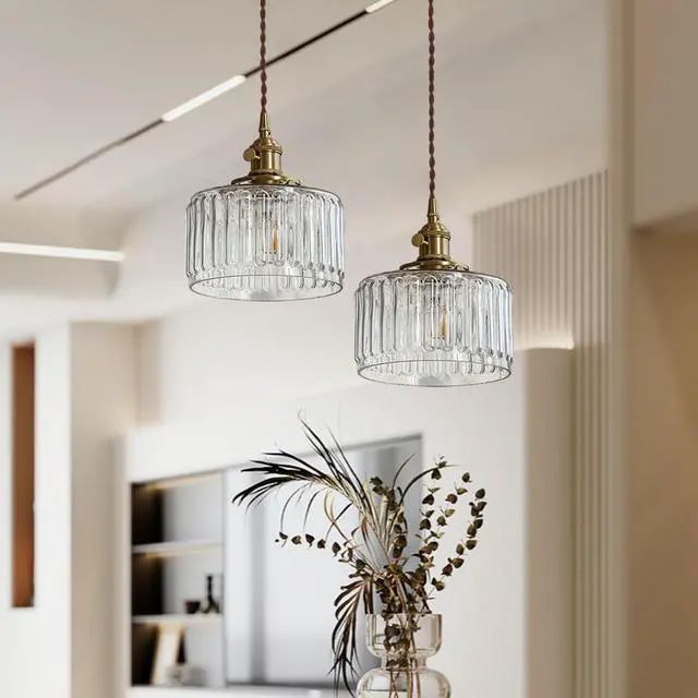 Alt view image 4 of 7 - Mid Century Modern Pendant Light Kitchen Island Pendant Light Fixture Gold Brass Pendant Lights Classic Clear Glass 1-Lamp Vintage Design Glass Farmhouse Dining Room Lights Fixtures